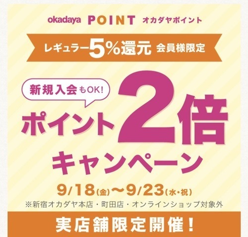「レギュラー（5％還元）会員様限定ポイント2倍キャンペーン」のお知らせ
